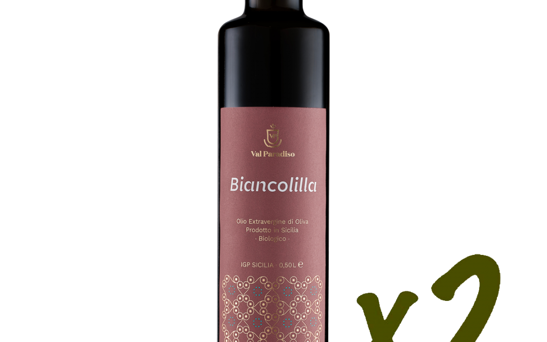 Monovarietale “Biancolilla” – Olio Extravergine di oliva Biologico IGP SICILIA – 1 litro (2 bottiglie da 0,50 litri)