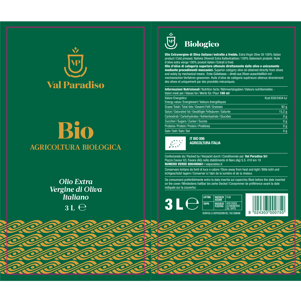 Vendita Olio Extravergine di oliva Biologico IGP BIO - 3L